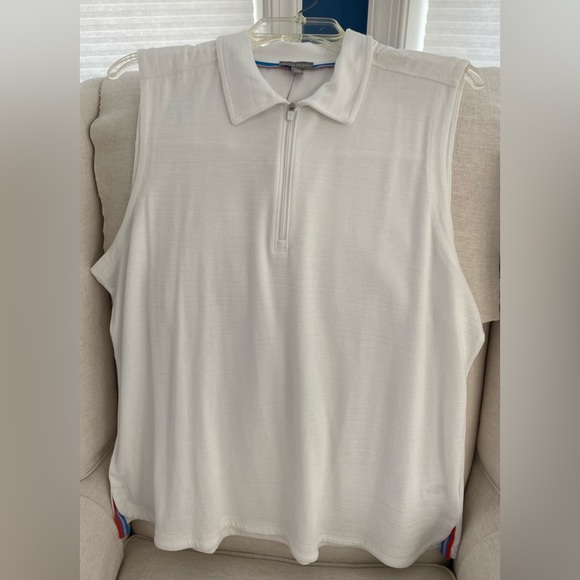 T by Talbots White Sleeveless Slub Cotton Top with Zipper. Petite XL - Picture 1 of 5